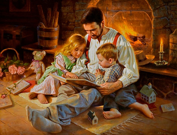 Папа читает детям книги