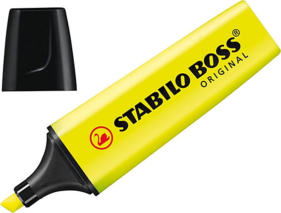 Текстмаркер Stabilo boss, ярко желтый, скошенный наконечни к