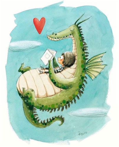 Волшебный дракон и книги.