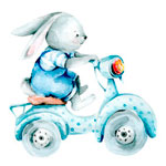 Кролик едет на мопеде